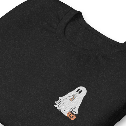 Little Ghost With Iced Coffee Embroidered T-shirt