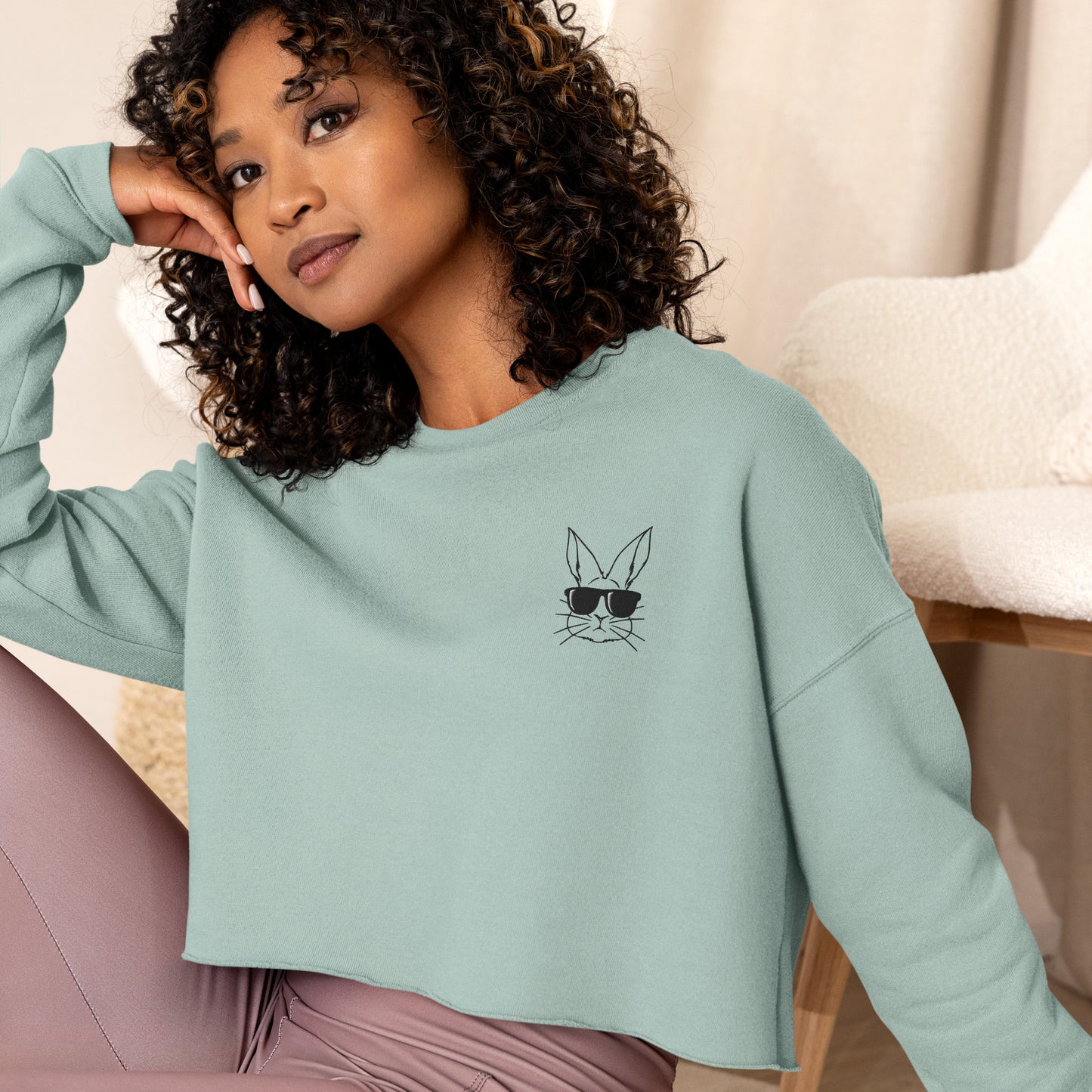 Cool Easter Bunny Crop Sweatshirt